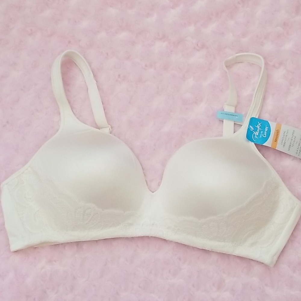 Playtex Wirefree All Over Smoothing Comfy Bra Lace Trim Pearl White 36D